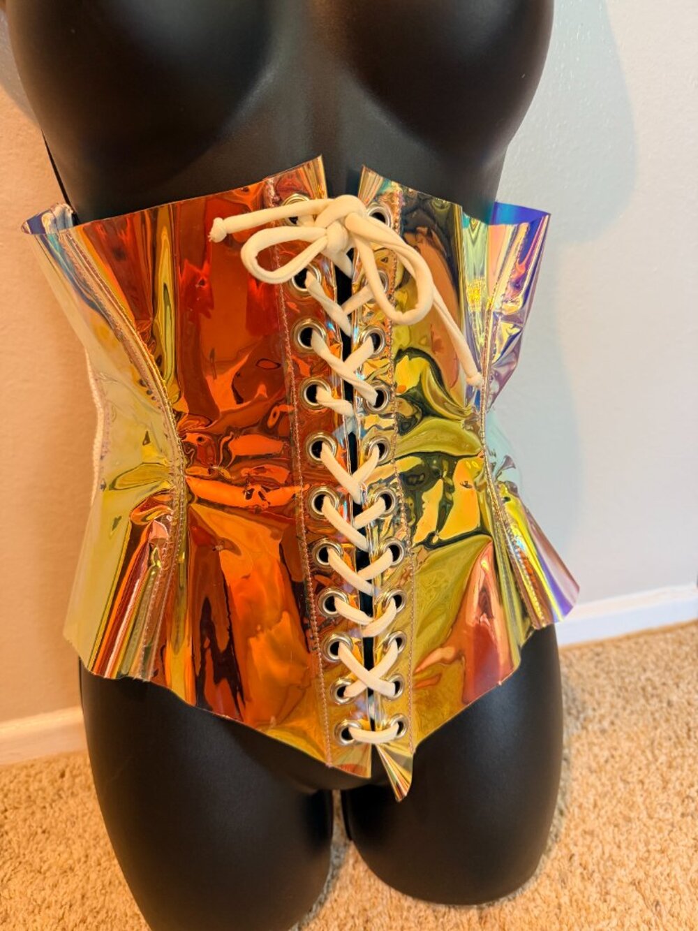 Valentine Holographic Iridescent Lace-Up Corset Waist Cincher
